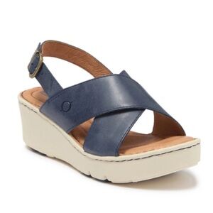 BORN Women Size 9M Medium Blue Malheur Leather Wedge‎ Sandals Comfort Casual